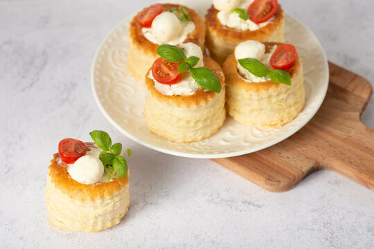 puff pastry vol-au-vents stuffed with tomatoes