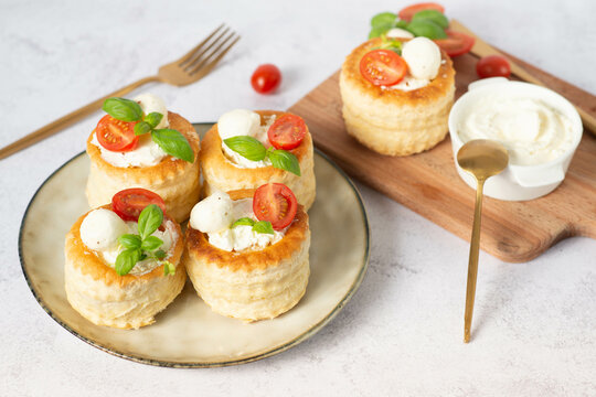 puff pastry vol-au-vents stuffed with tomatoes