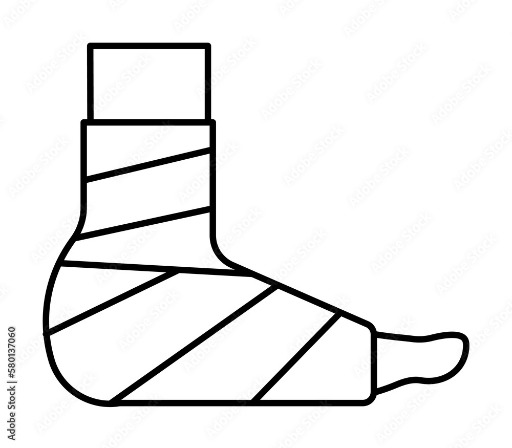 Poster bandage foot gypsum leg icon. simple line outline orthopedics icons for ui and ux website or mobile 