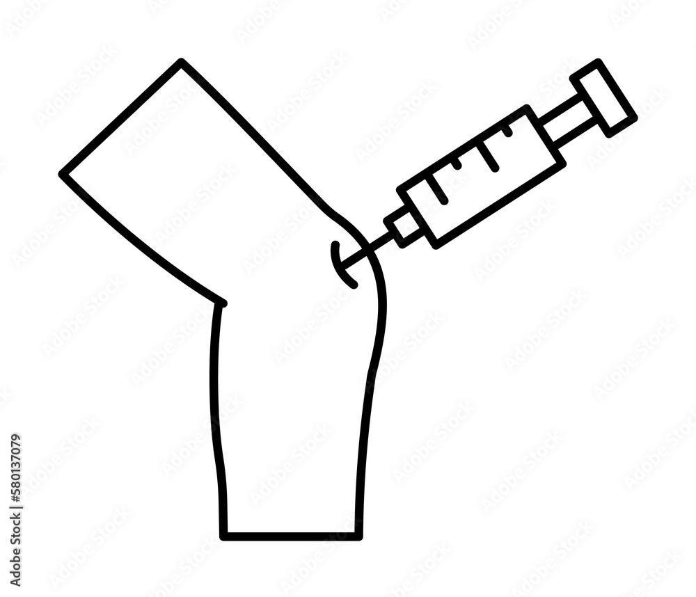 Poster bone injection knee leg icon. simple line outline orthopedics icons for ui and ux website or mobile 