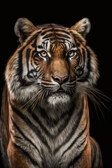 Photograph of a tiger on nature, highly detailed fur, professional color grading, soft shadows, no contrast, clean sharp focus, film photography.