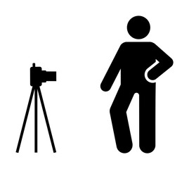 Camera, man, pose, picture pictogram icon. Element of photographer pictogram icon on white background