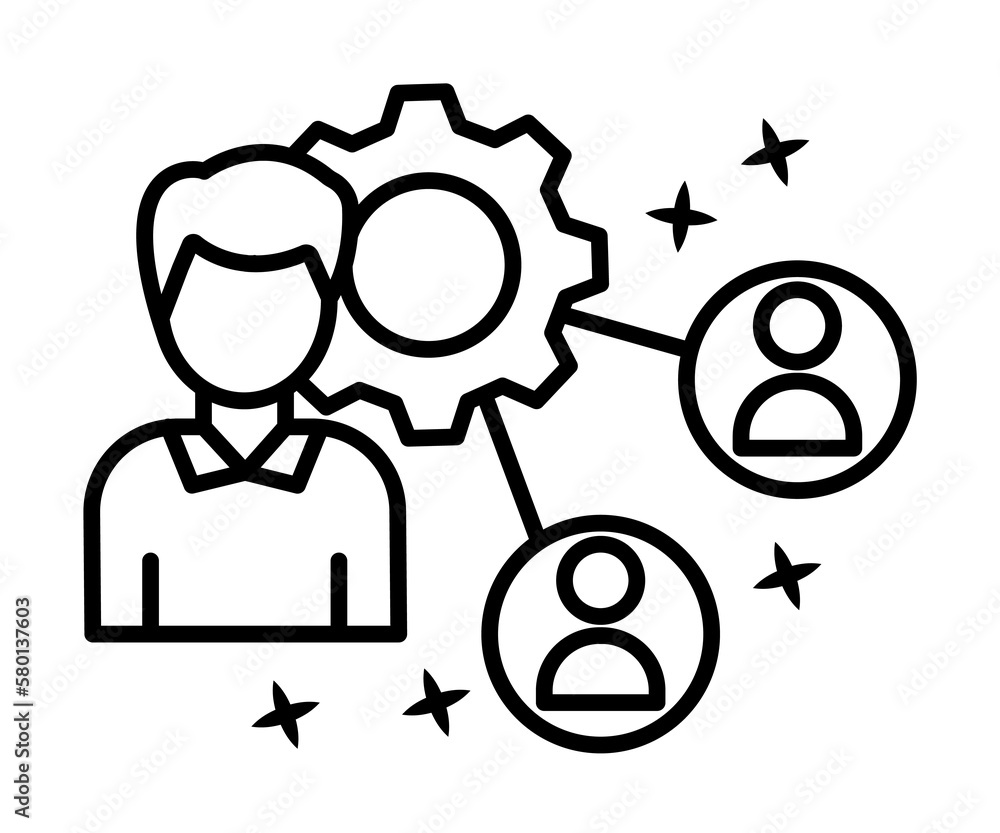 Poster outsourcing user man strategy icon. simple line, outline of project management icons for ui and ux, 