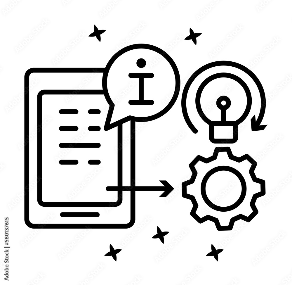 Poster phone gear information icon. simple line, outline of project management icons for ui and ux, website
