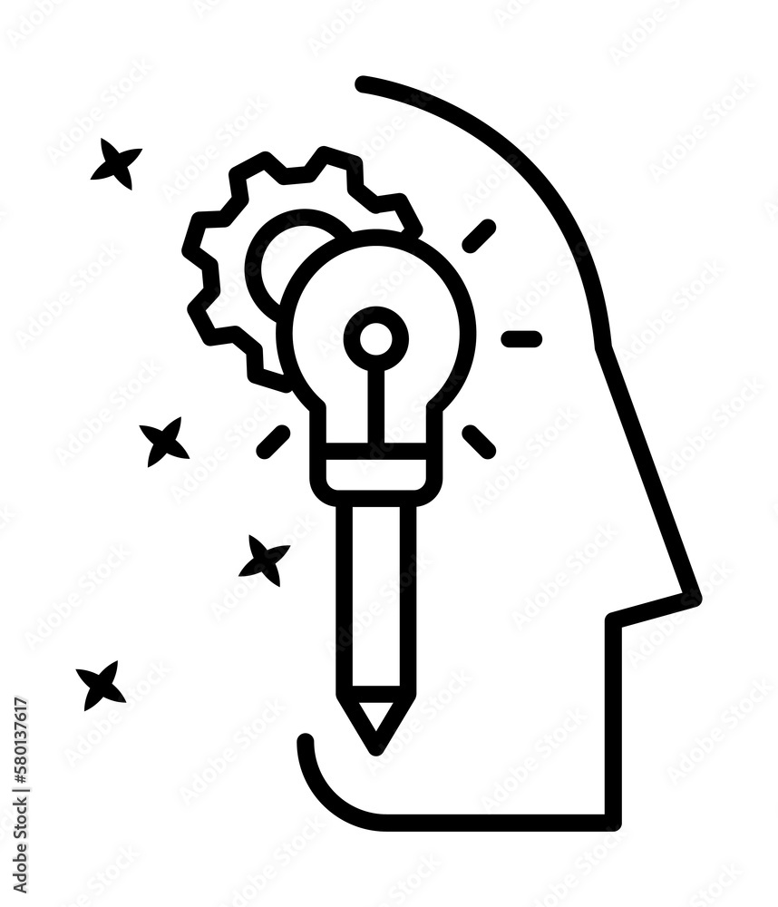 Aufkleber think gear pen idea icon. simple line, outline of project management icons for ui and ux, website or