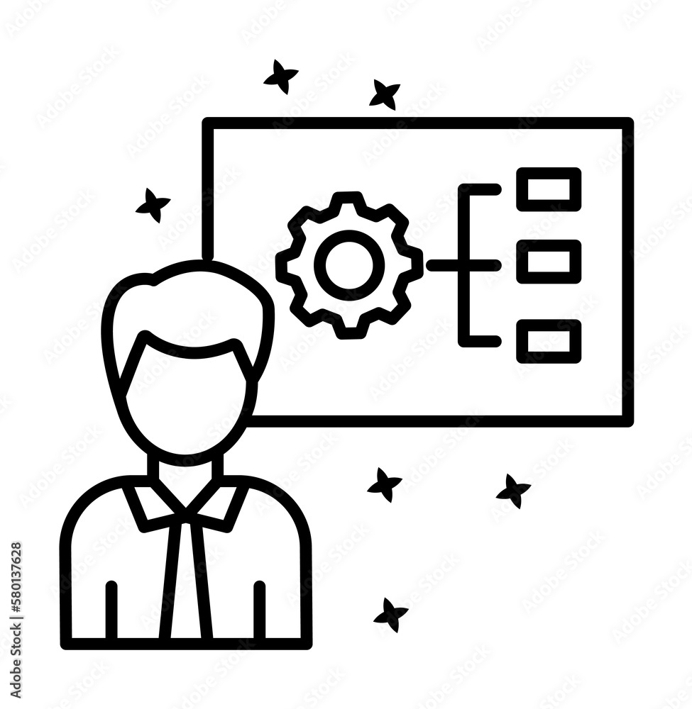 Aufkleber man gear project strategy icon. simple line, outline of project management icons for ui and ux, webs