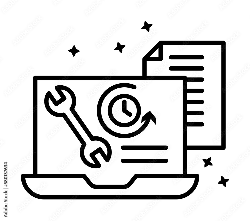 Poster computer document time icon. simple line, outline of project management icons for ui and ux, website