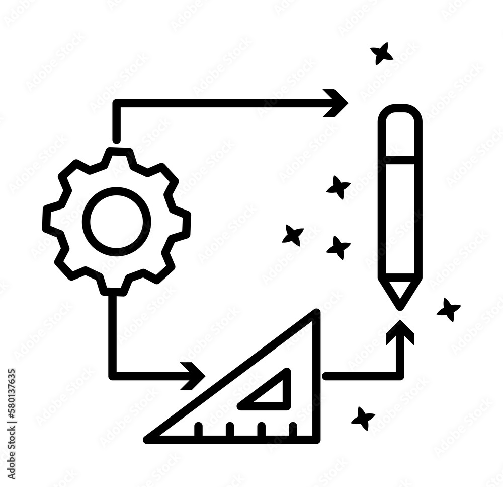 Poster gear pen ruler work icon. simple line, outline of project management icons for ui and ux, website or
