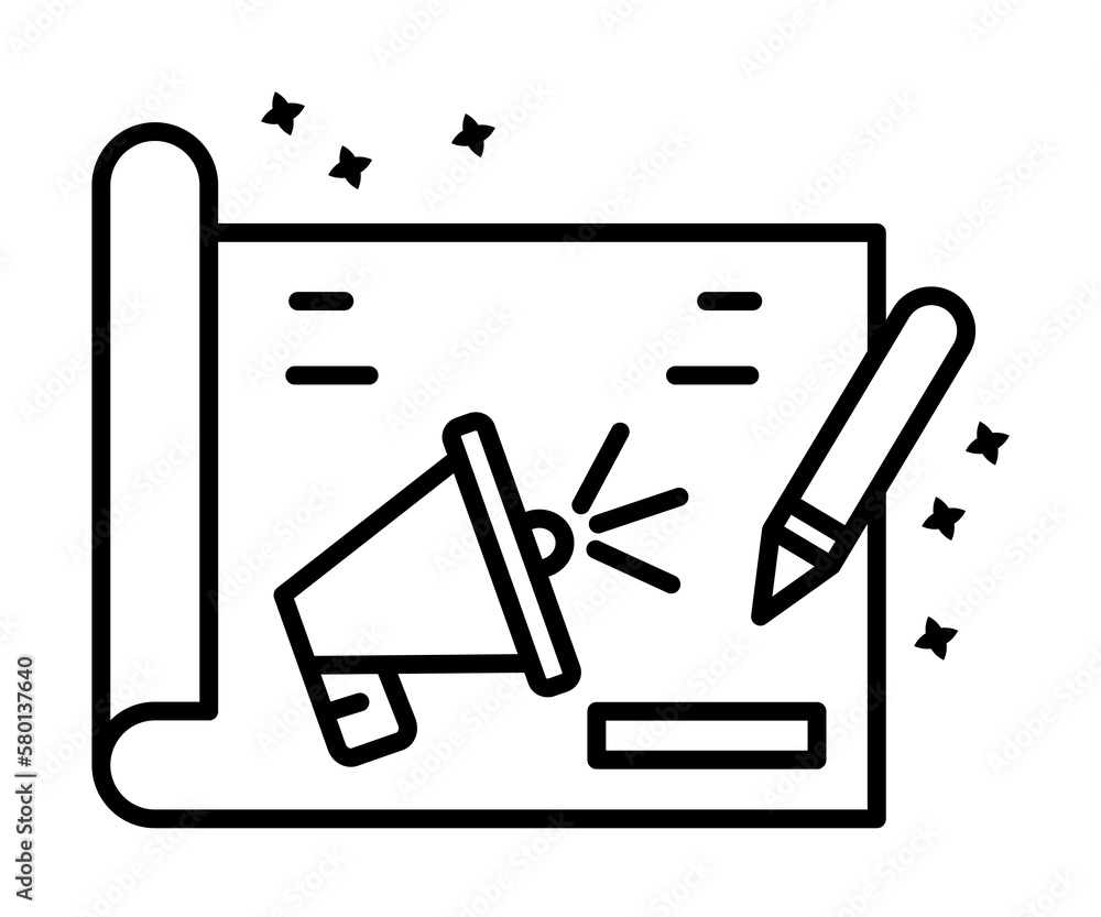 Poster megaphone document project icon. simple line, outline of project management icons for ui and ux, web