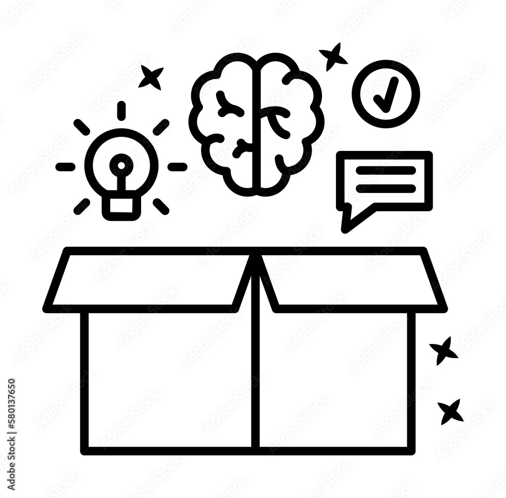 Poster box chat brain idea icon. simple line, outline of project management icons for ui and ux, website or