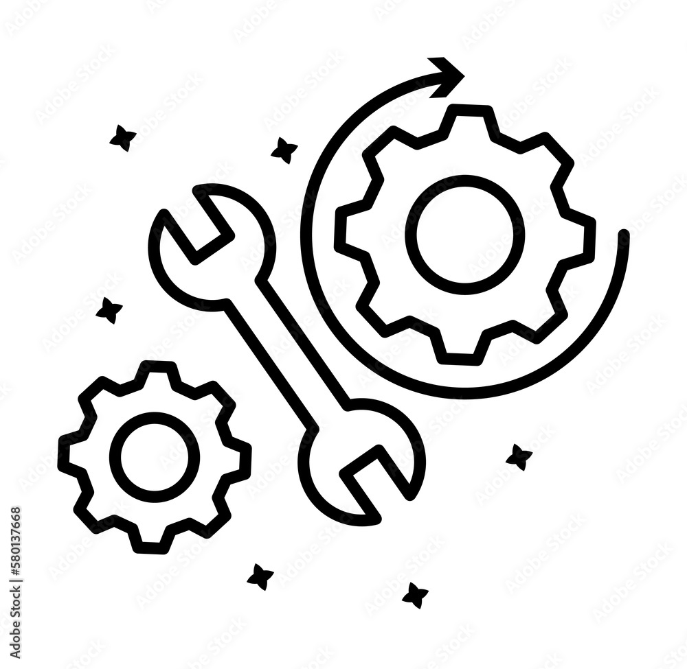 Poster gears wrench work icon. simple line, outline of project management icons for ui and ux, website or m