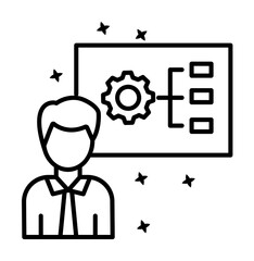 Man gear project strategy icon. Simple line, outline of project management icons for ui and ux, website or mobile application on white background