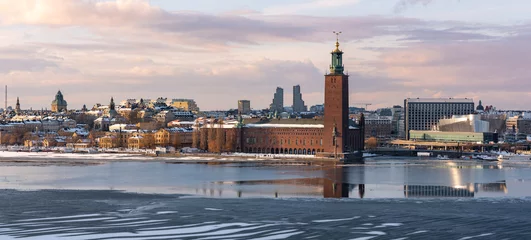 Foto op Canvas Panoramic view of Stockholm city Hall on sunny winter evening © Andrii