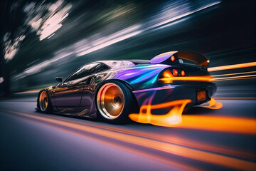 Sport car moved on street. AI generated illustration