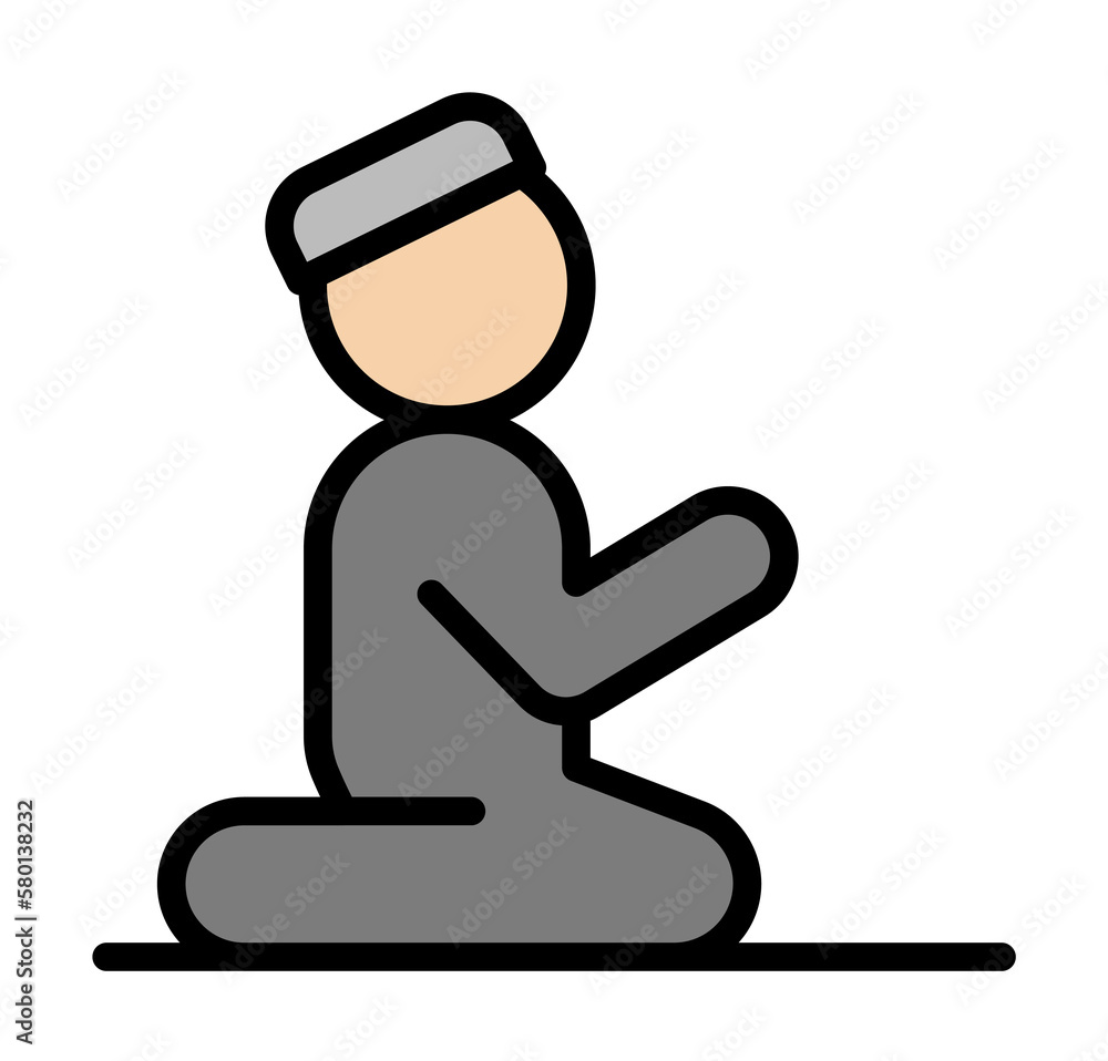 Poster muslim man praying icon. simple outline color elements of islam icons for ui and ux, website or mobi