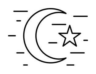 Star and crescent moon icon. Simple line, outline religion icons for ui and ux, website or mobile application on white background