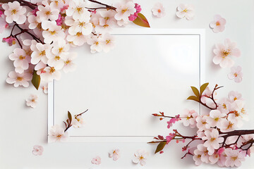 Blank sheet with cherry blossoms, sakura flowers. Generative AI