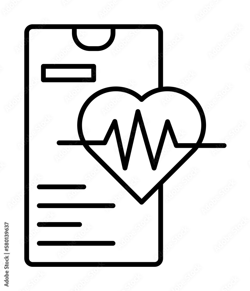 Poster smartphone heart pulse icon. simple line, outline of phone application icons for ui and ux, website 