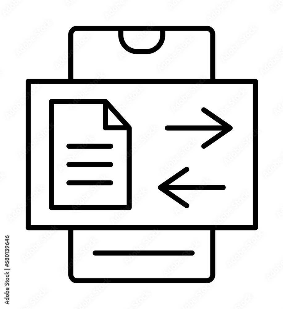 Poster smartphone file arrow transfer icon. simple line, outline of phone application icons for ui and ux, 