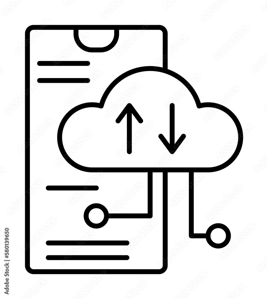 Aufkleber smartphone cloud service icon. simple line, outline of phone application icons for ui and ux, websit