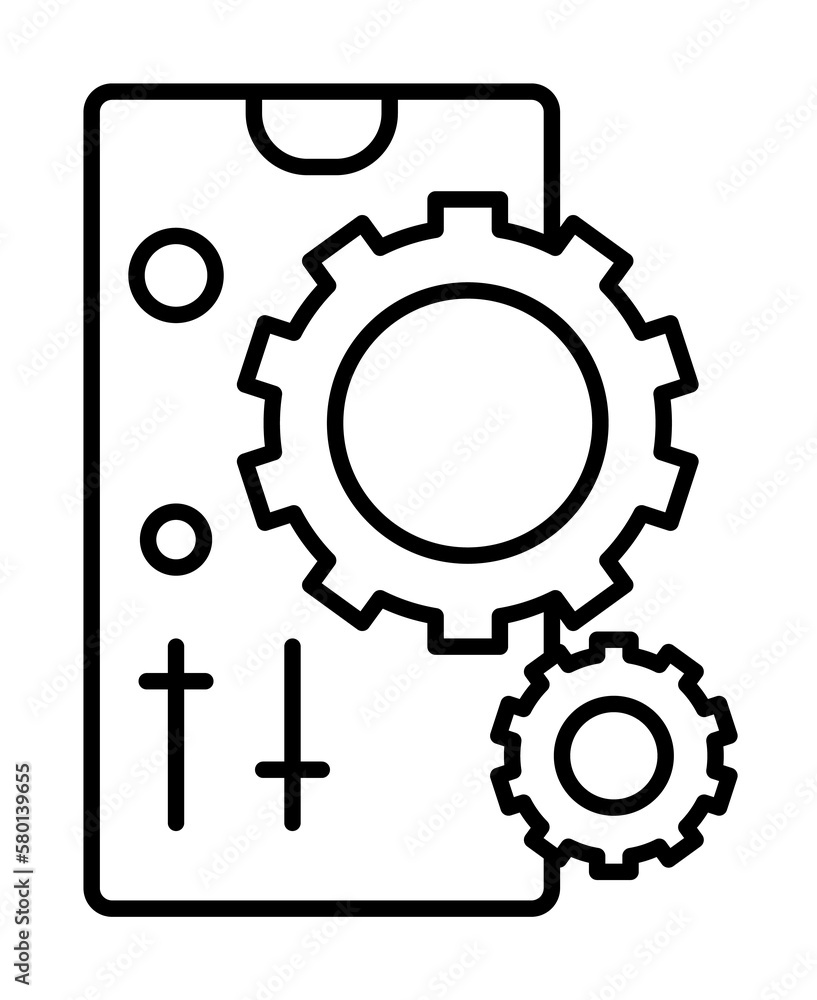 Poster smartphone gear setting icon. simple line, outline of phone application icons for ui and ux, website