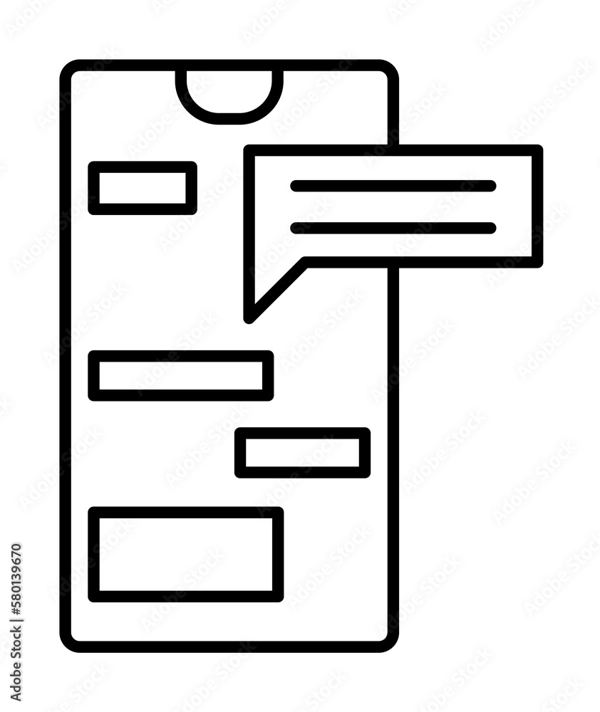 Poster smartphone chat message icon. simple line, outline of phone application icons for ui and ux, website