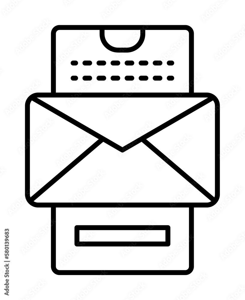 Poster smartphone mail. message icon. simple line, outline of phone application icons for ui and ux, websit