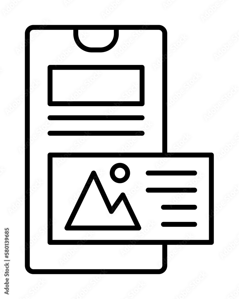 Poster smartphone pictures network icon. simple line, outline of phone application icons for ui and ux, web