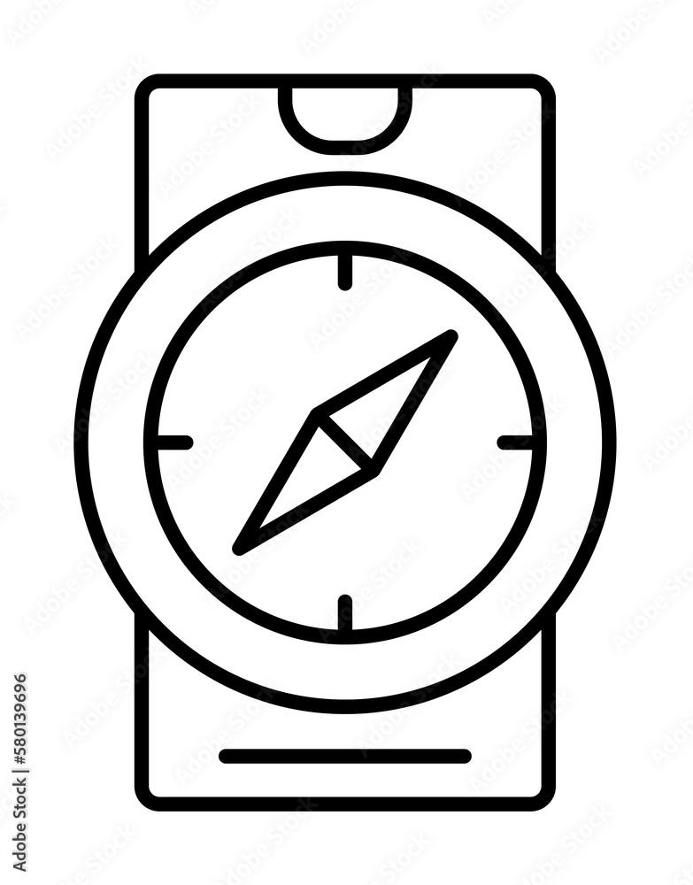 Poster smartphone compass icon. simple line, outline of phone application icons for ui and ux, website or m