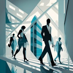 Businessman walking in an office. Meeting. Illustration