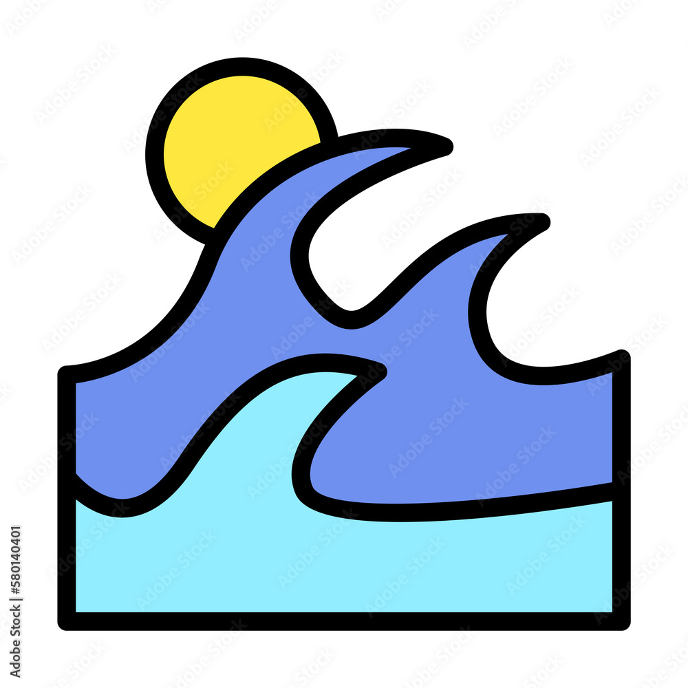 Aufkleber wave, sun icon. simple color with outline elements of vacation icons for ui and ux, website or mobil