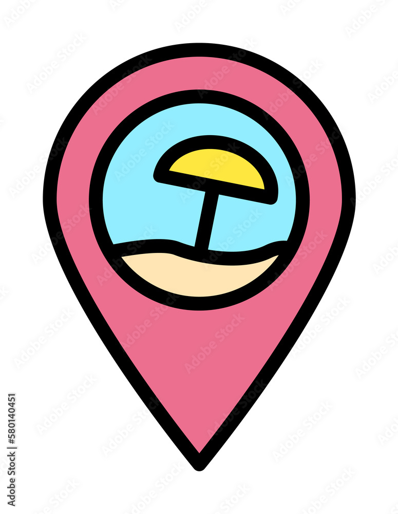 Poster location pin, beach icon. simple color with outline elements of vacation icons for ui and ux, websit