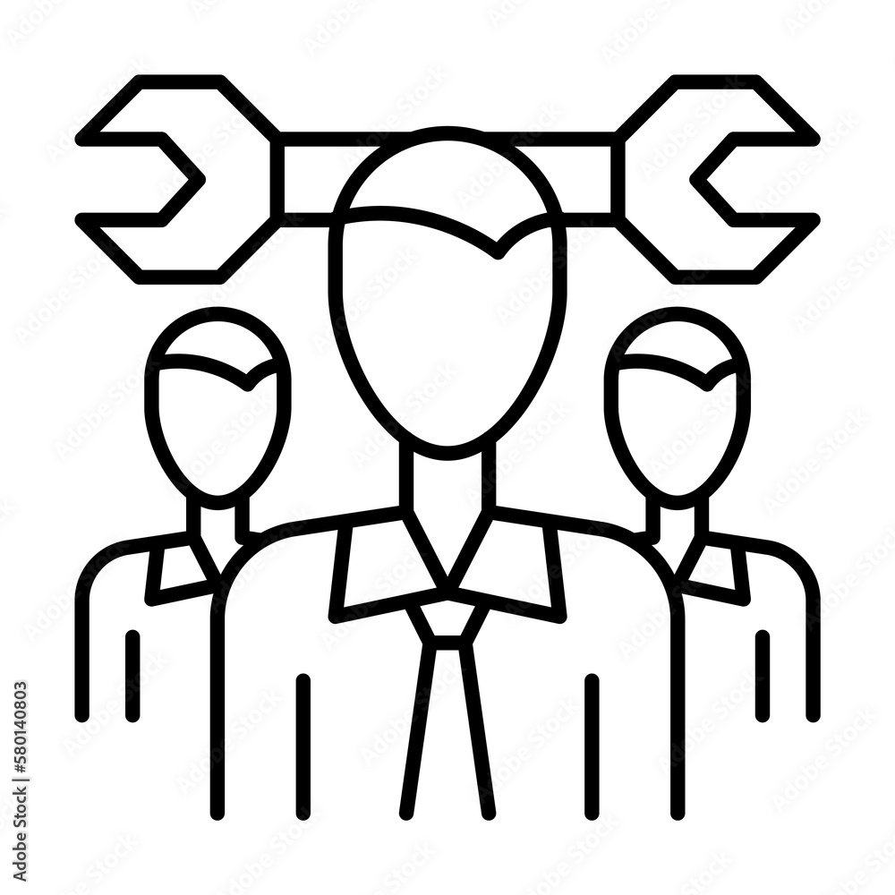 Poster wrench, workers icon. simple line, outline elements of teamwork for ui and ux, website or mobile app