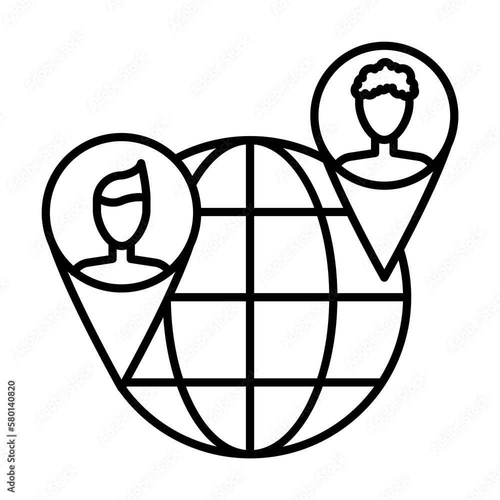 Aufkleber globe, pin, work in the distance icon. simple line, outline elements of teamwork for ui and ux, webs