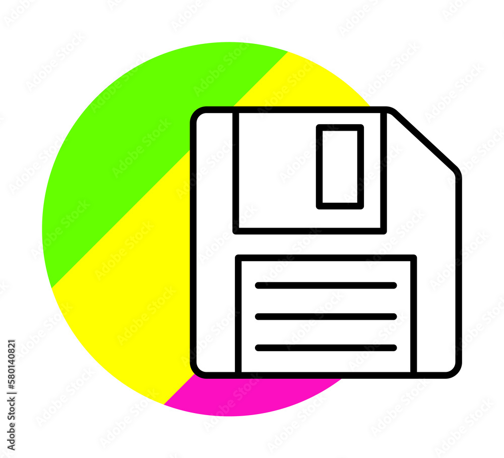 Poster diskette technology icon. simple line, outline in color circle of retro 90s style icons for ui and u