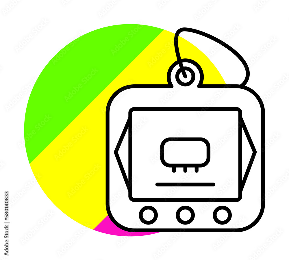 Poster games console icon. simple line, outline in color circle of retro 90s style icons for ui and ux, web