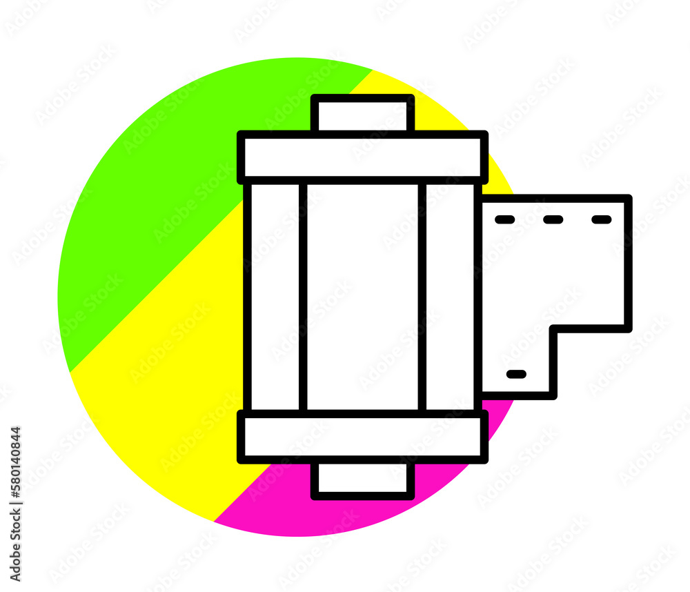 Poster camera roll camera icon. simple line, outline in color circle of retro 90s style icons for ui and ux
