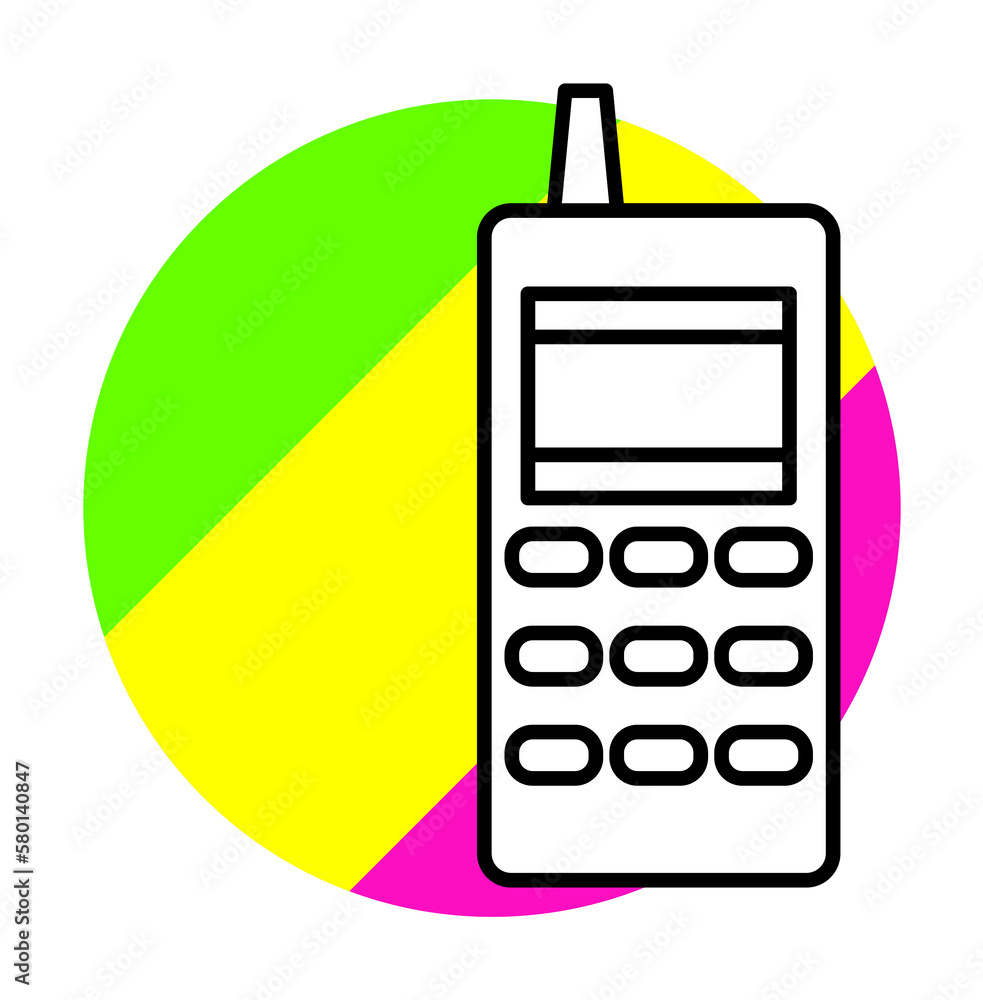 Poster telephone technology icon. simple line, outline in color circle of retro 90s style icons for ui and 