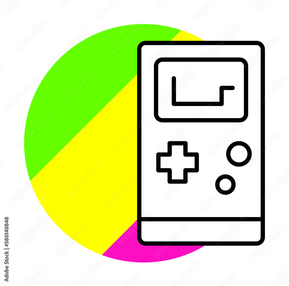 Poster games console icon. simple line, outline in color circle of retro 90s style icons for ui and ux, web