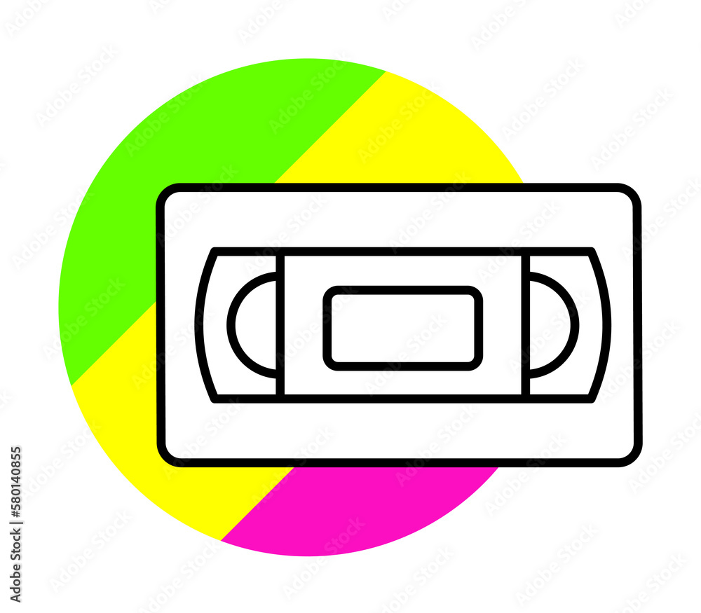 Poster cassette technology icon. simple line, outline in color circle of retro 90s style icons for ui and u