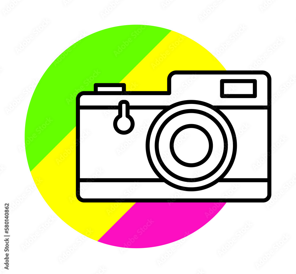 Poster camera technology icon. simple line, outline in color circle of retro 90s style icons for ui and ux,