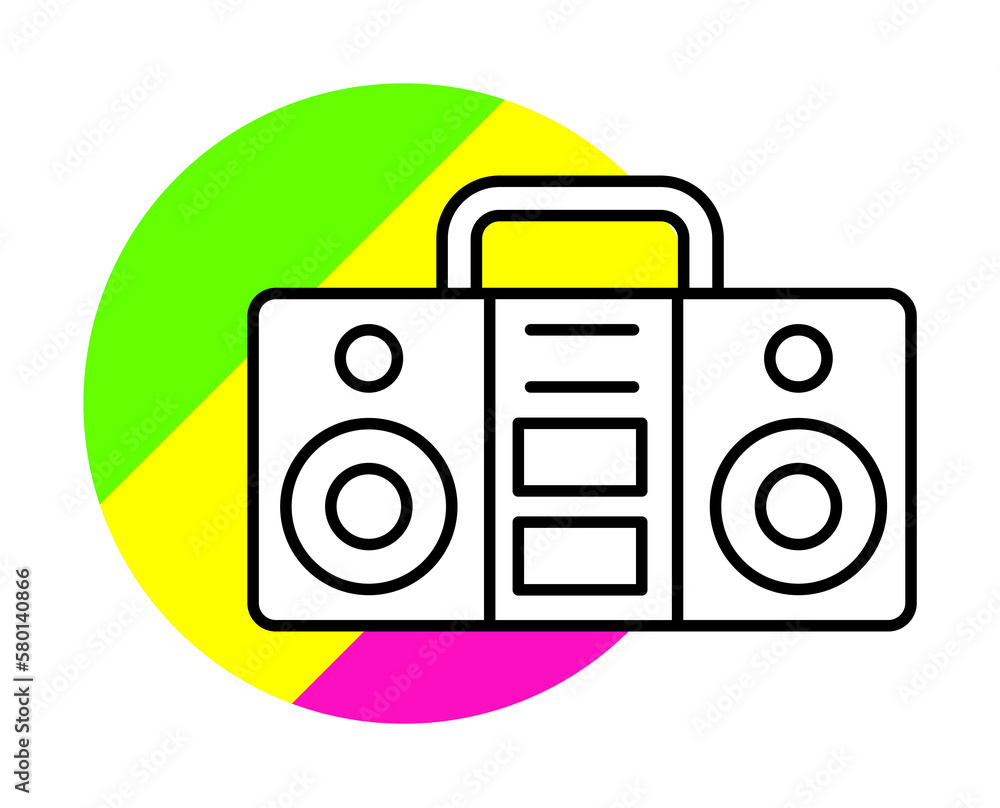 Poster music boom box icon. simple line, outline in color circle of retro 90s style icons for ui and ux, we