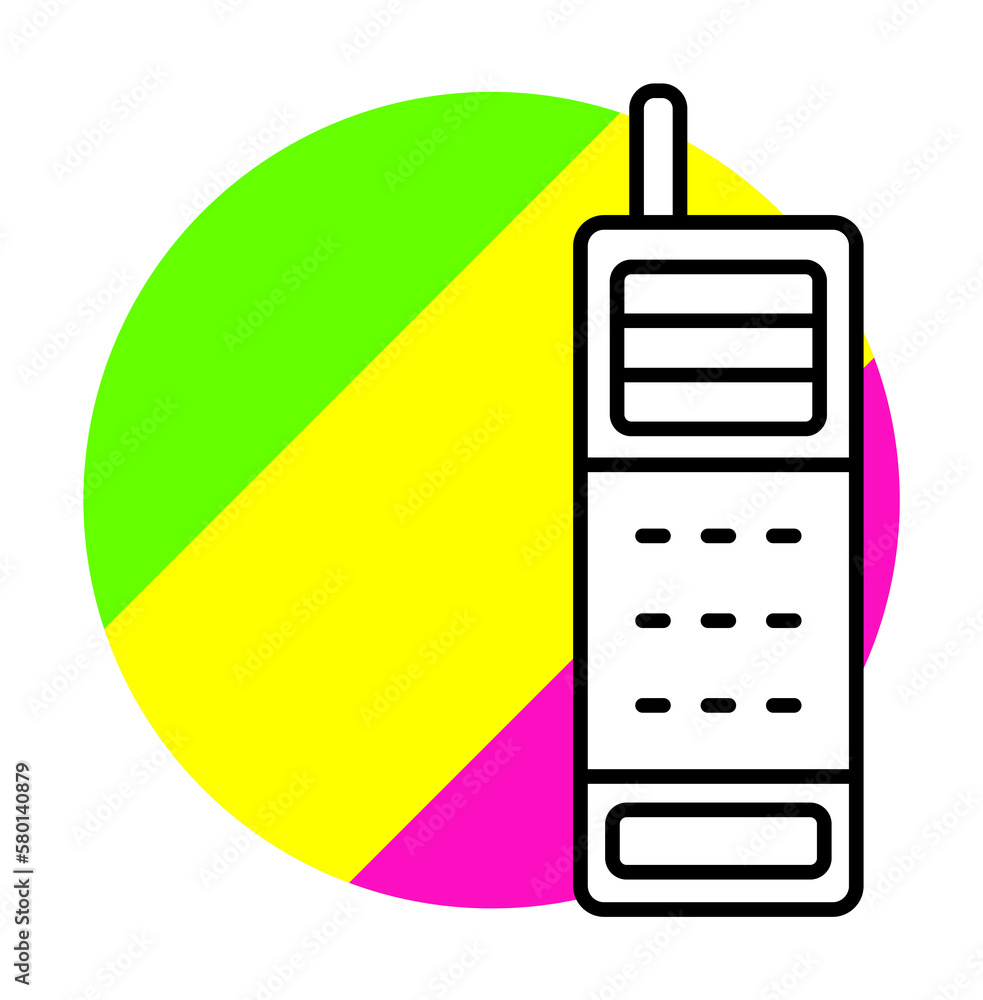 Poster telephone technology icon. simple line, outline in color circle of retro 90s style icons for ui and 