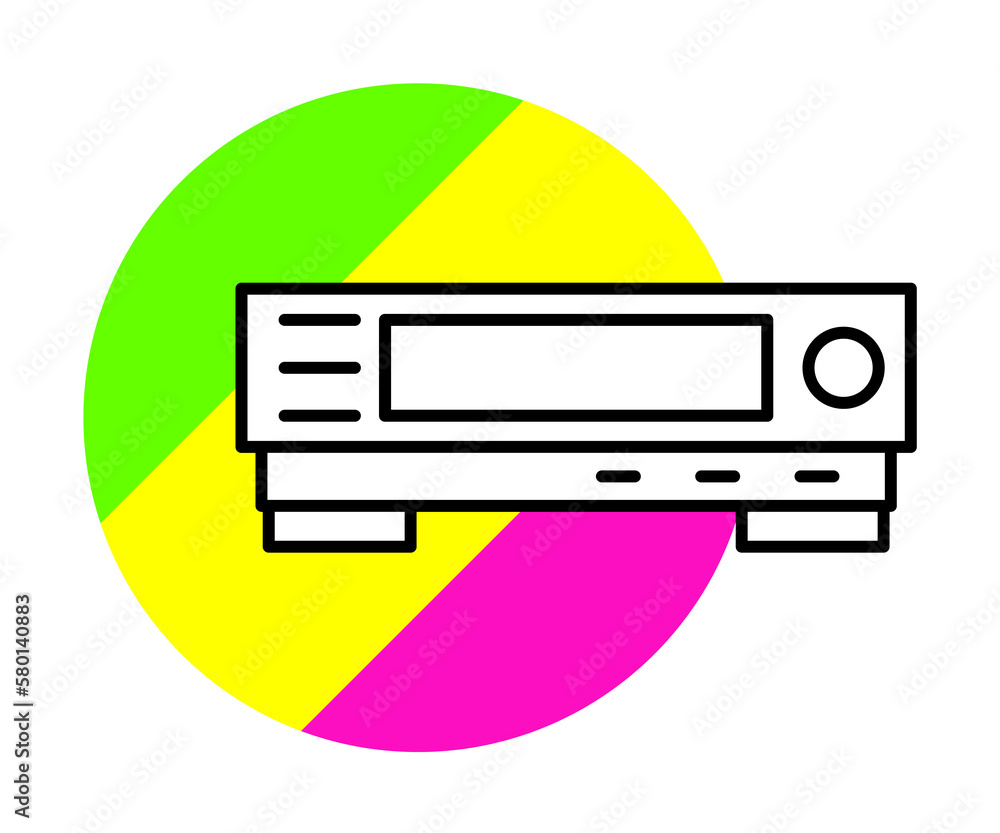 Poster record player technology icon. simple line, outline in color circle of retro 90s style icons for ui 