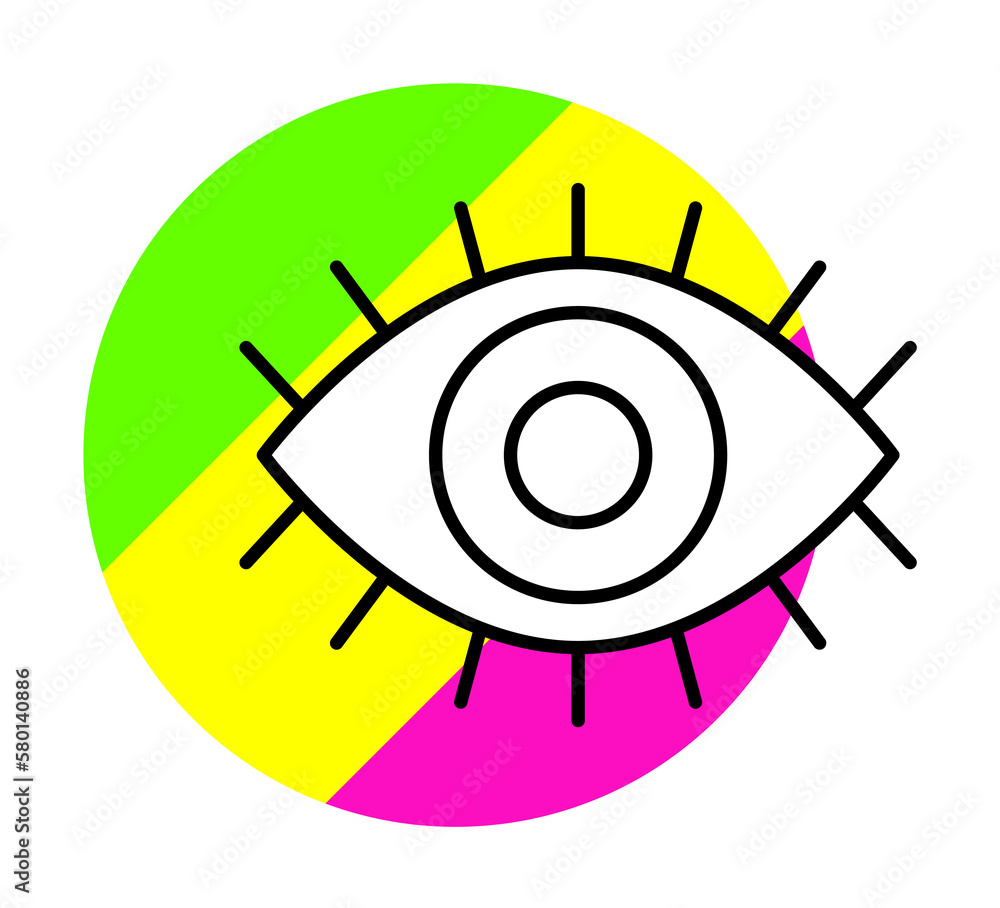 Poster eye the 90s icon. simple line, outline in color circle of retro 90s style icons for ui and ux, websi