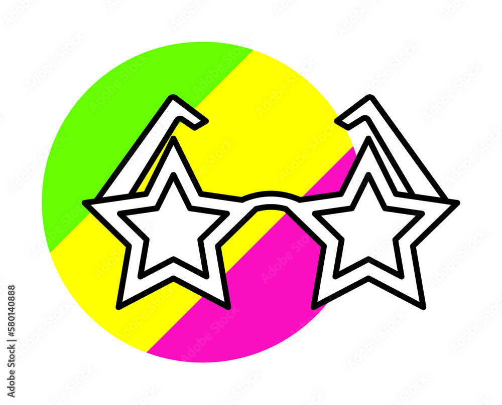 Aufkleber glasses star icon. simple line, outline in color circle of retro 90s style icons for ui and ux, webs
