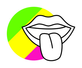 Lips tongue icon. Simple line, outline in color circle of retro 90s style icons for ui and ux, website or mobile application on white background