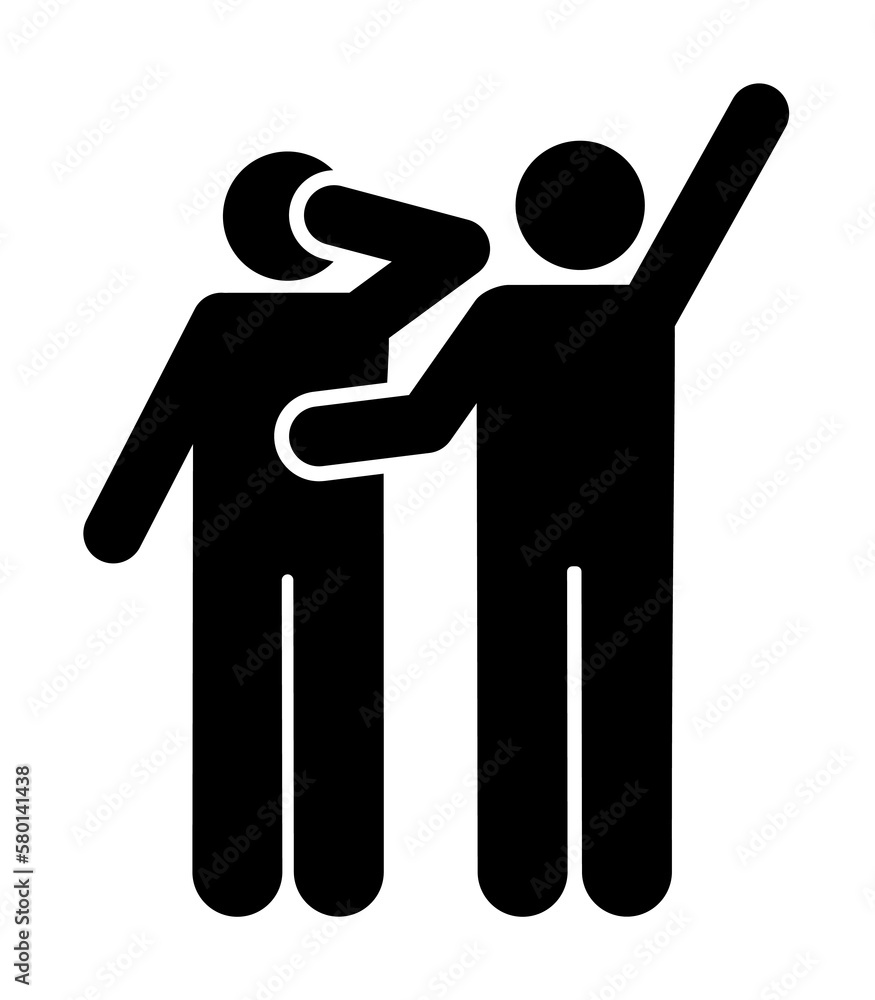 Poster two man help way icon. simple glyph pictogram of volunteer icons for ui and ux, website or mobile ap