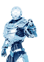 knight vision in a sci fi outfit in a white background