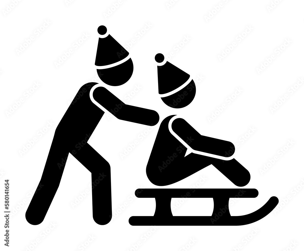 Poster children play sledding icon. simple pictogram of winter recreation icons for ui and ux, website or m